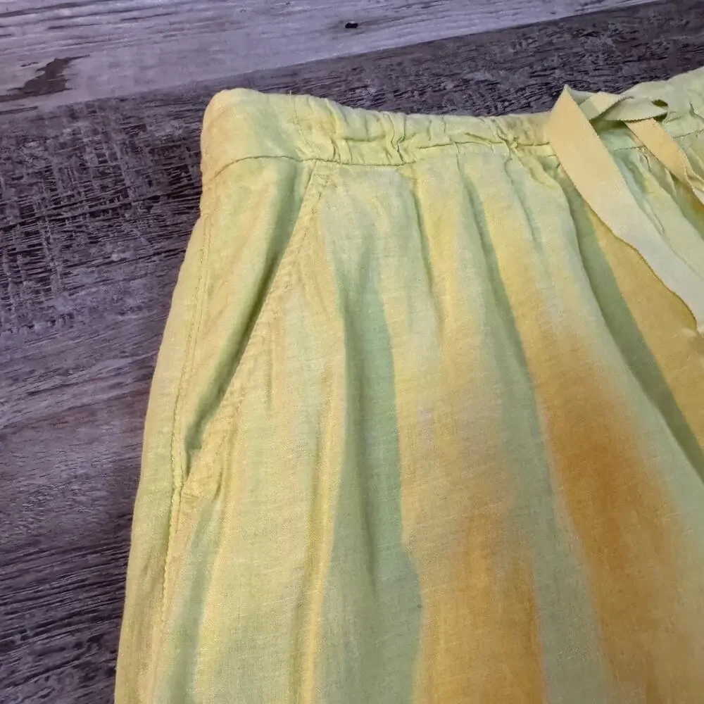 J.Crew Yellow Green Linen Blend Mini Skirt Elastic Waist Casual Summer 8